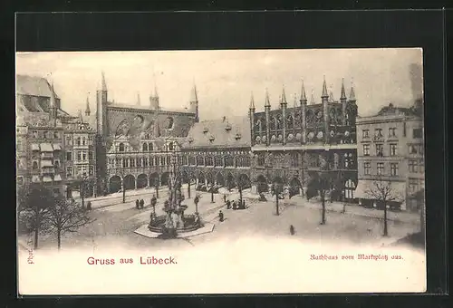 AK Lübeck, Blick auf das Rathaus am Marktplatz