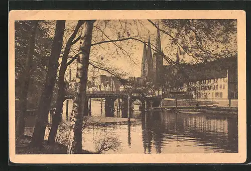 AK Lübeck, Uferpartie neben der Dankwartsbrücke