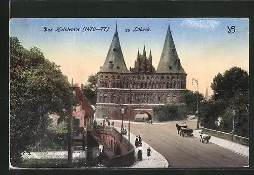 AK Lübeck, Pferdekutschen vor dem Holstentor