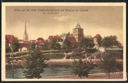 AK Lübeck, Blick auf die alten Stadtbefestigungen am Burgtor