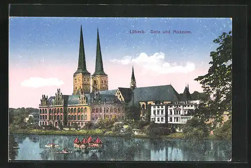 AK Lübeck, Uferansicht mit Dom und Museum