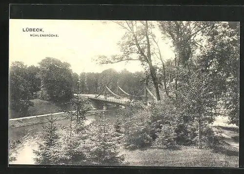 AK Lübeck, Waldpartie mit der Mühlenbrücke