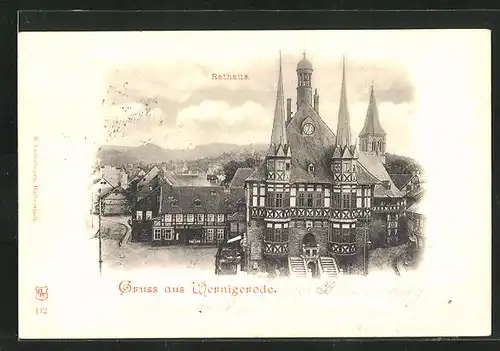 AK Wernigerode im Harz, am historischen Rathaus auf dem Marktplatz