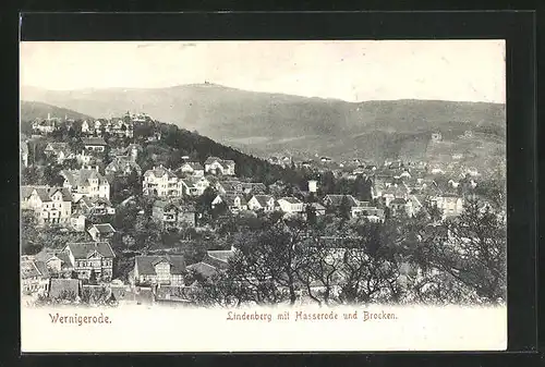 AK Wernigerode im Harz, Lindenberg mit Hasserode und Brocken