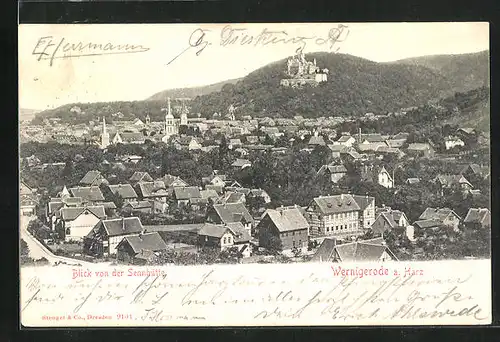 AK Wernigerode im Harz, Blick von der Sennhütte auf das Schloss und die Stadt