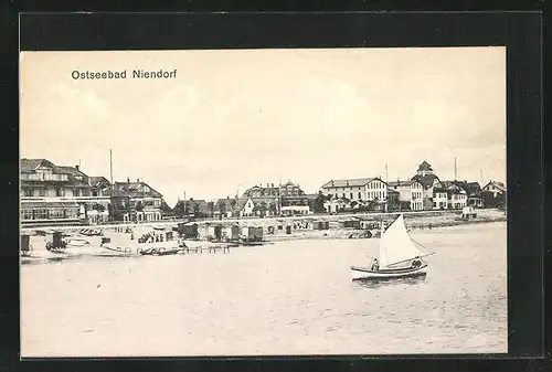 AK Niendorf a.d. Ostsee, ein Segelschiff vor dem Strand