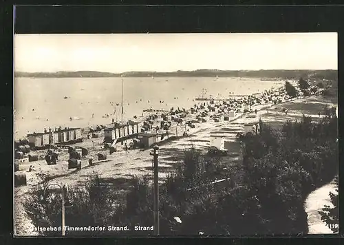 AK Timmendorferstrand, Blick auf die Kabinen und Körbe am Strand