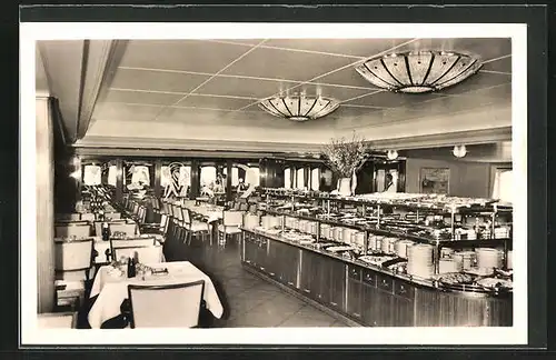 AK Fährschiff Deutschland, Speiseraum mit kaltem Buffet