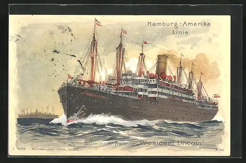 Künstler-AK Hamburg-Amerika-Linie, der Postdampfer President Lincoln überquert den Atlantik