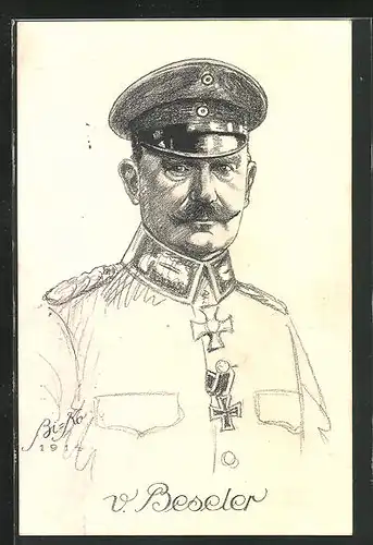 Künstler-AK Heerführer v. Beseler, portraitiert in Uniform mit Eisernem Kreuz