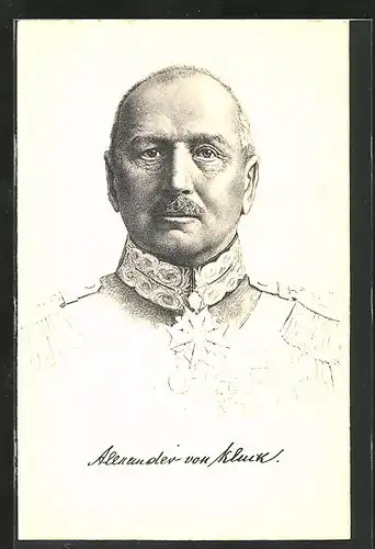 Künstler-AK Heerführer Generaloberst Alexander von Kluck, mit Orden behangen portraitiert