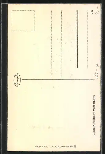 Künstler-AK Heerführer Generaloberst Alexander von Kluck, mit Orden behangen portraitiert