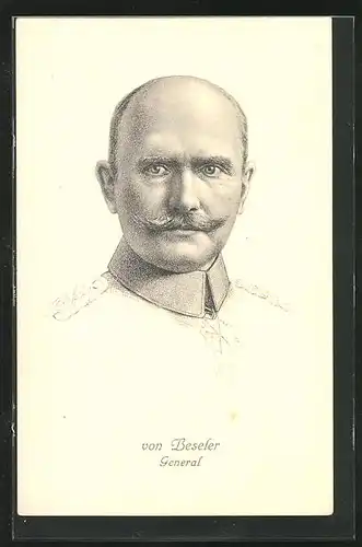 Künstler-AK Heerführer General von Beseler, portraitiert mit Orden und in Uniform