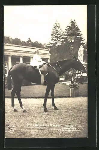 AK Der erste Ritt, Prinz Wilhelm als kleiner Bube auf einem Pferd sitzend