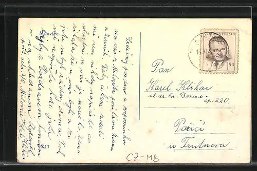 AK Milowitz / Milovice, Teilansicht mit Kirche