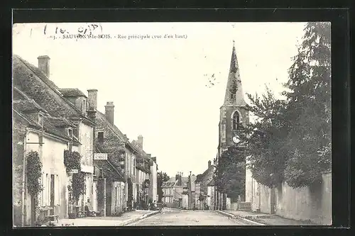 AK Sauvigny-le-Bois, Rue principale, vue d'en haut