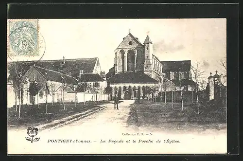 AK Pontigny, la Facade et le Porche de l'Église