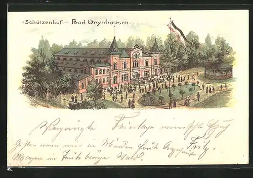 Lithographie Bad Oeynhausen, Restaurant Schützenhof aus der Vogelschau