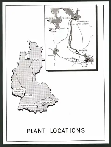 Fotografie Plant Locations, Landkarte der Bundesrepublik mit Luftwaffen-Stützpunken, Fliegerhorste