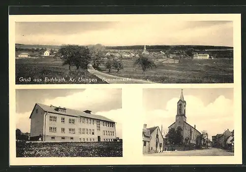 AK Eschbach / Taunus, neue Schule, Kirche, Totalansicht