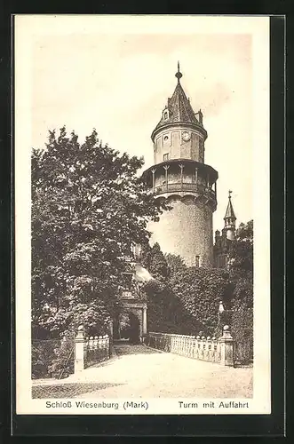 AK Wiesenburg / Mark, Schlossturm mit Auffahrt