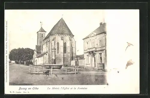 AK Bussy-en-Othe, La Mairie l`Eglise et la Fontaine