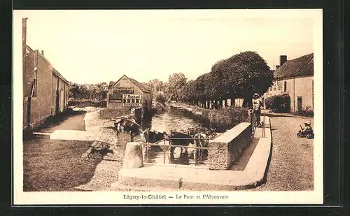 AK Ligny-le-Chatel, le Pont et l'Abreuvoir