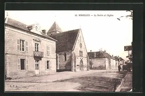 AK Vincelles, la Mairie et l'Eglise