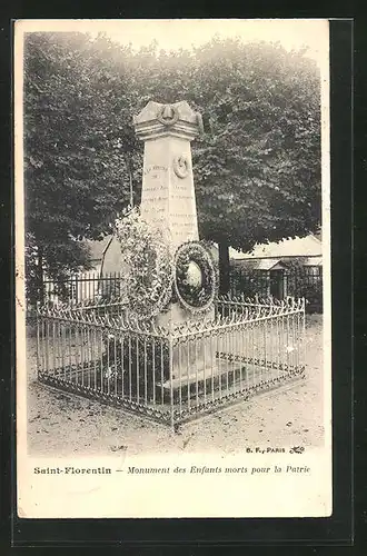 AK Saint-Florentin, Monument des Enfants morts pour la Patrie