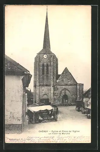 AK Cheroy, Eglise et Place de l`Eglise un matin de Marche