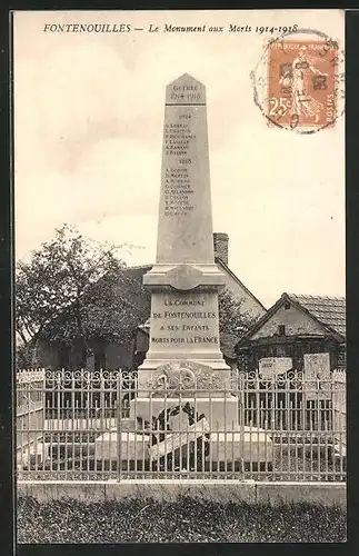 AK Fontenouilles, Le Monument aux Morts 1914-1918