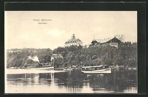 AK Malente / Holst. Schweiz, Kur-Hotel mit Dampfer