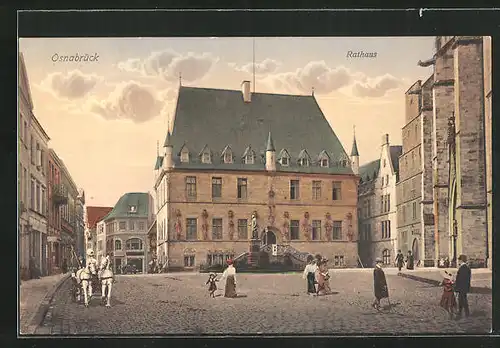 AK Osnabrück, Rathaus mit Pferdekutsche