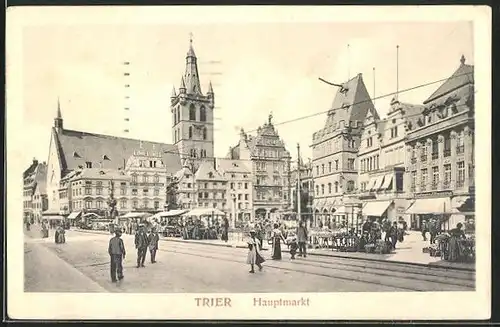 AK Trier, Hauptmarkt mit Marktständen