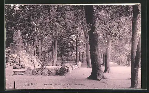 AK Usingen, Schlossterrasse mit Ernst-Walrad-Denkmal