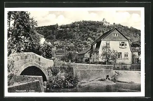 AK Neustadt / Odenwald, Ortspartie an der Flussbrücke