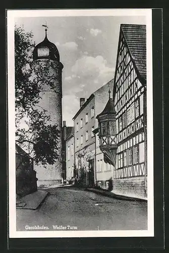 AK Gerolzhofen, Strassenmotiv mit Weissem Turm