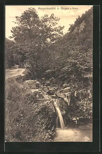 AK Morgenbachtal b. Bingen, Flusslauf mit kleinem Wasserfall