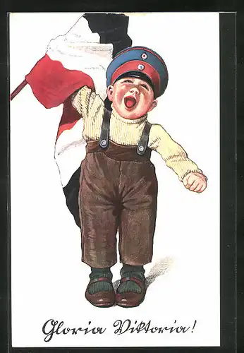 Künstler-AK P. O. Engelhard (P.O.E.) unsign.: Kindersoldat schwingt die Fahne