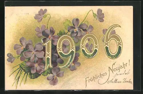 Präge-AK Jahreszahl 1906 mit Blumendekoration