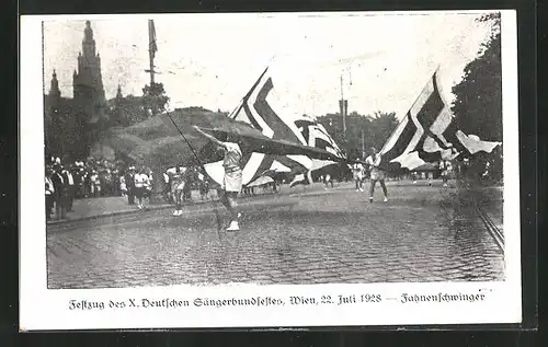 AK Wien, Festzug des X. Deutschen Sängerbundfestes 1928, Fahnenschwinger