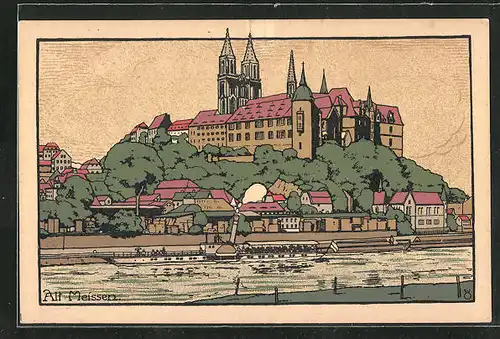 Steindruck-AK Alt-Meissen, Albrechtsburg und Dom