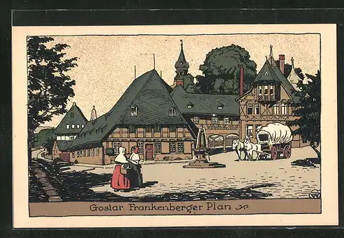 Steindruck-AK Goslar / Harz, am Frankenberger Plan