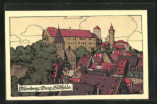 Steindruck-AK Nürnberg, Südseite der Burg