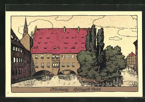 Steindruck-AK Nürnberg, Heiliggeist-Spital