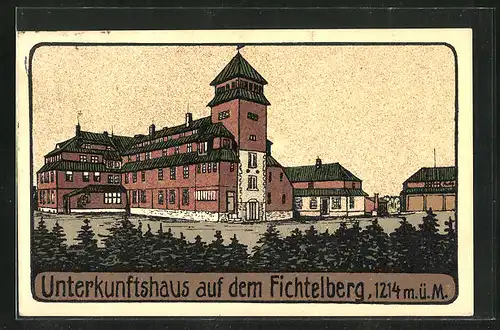 Steindruck-AK Fichtelberg, Gasthaus Unterkunftshaus