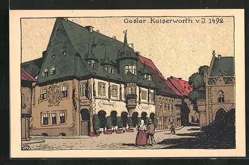 Steindruck-AK Goslar / Harz, Kaiserwoth im Jahre 1492