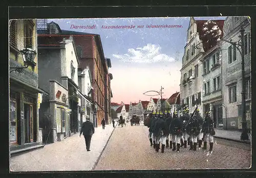 AK Darmstadt, Alexanderstrasse mit Infanteriekaserne