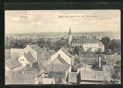 AK Jessen / Elster, Blick vom Stadtturm auf das Schloss