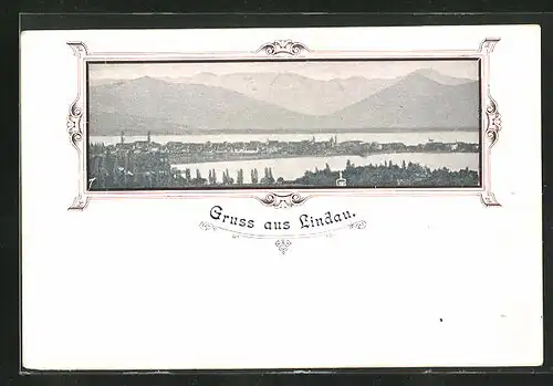 AK Lindau / Bodensee, Panorama mit Gebirgswand